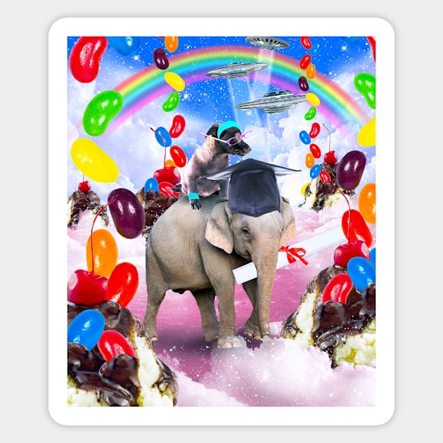 Cute Dog Riding Elephant in Space Sticker by Random Galaxy